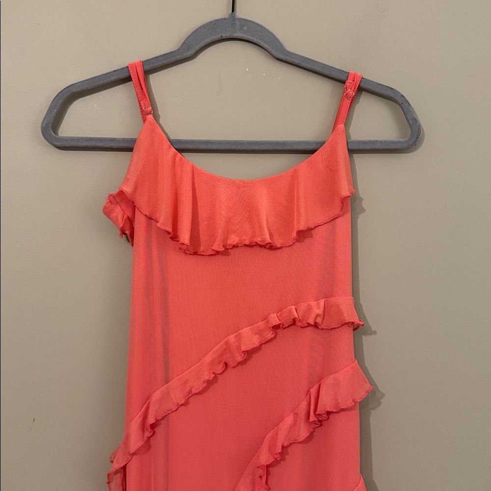 NWT- Princess Polly High Slit Ruffle Dress, Coral, size 8 - Picture 6 of 12